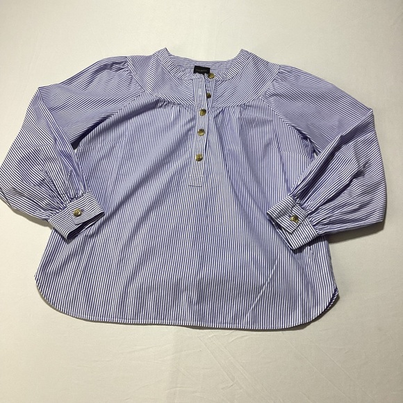 Talbots Stripe Popover Blue Striped Women's Blouse - Picture 4 of 10